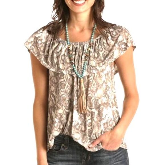 Tops - Panhandle NWT Brown & Cream Snakeskin Print On/Off Shoulder Blouse Plus Size XXL